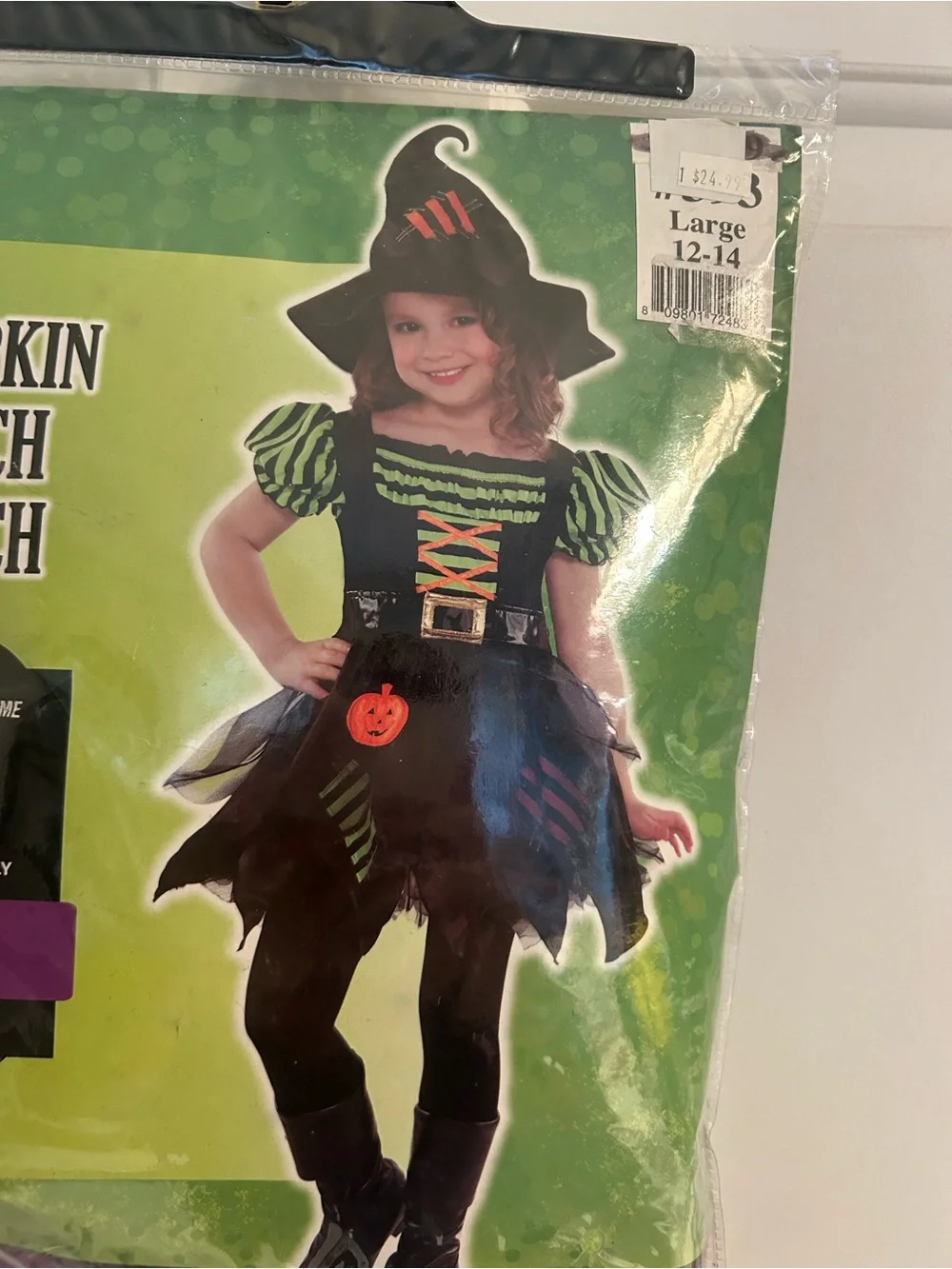 NWT-Girls Pumpkin Patch Black & Green Witch Costume with Orange Accents